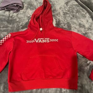 red cropped long sleeve hoodie.